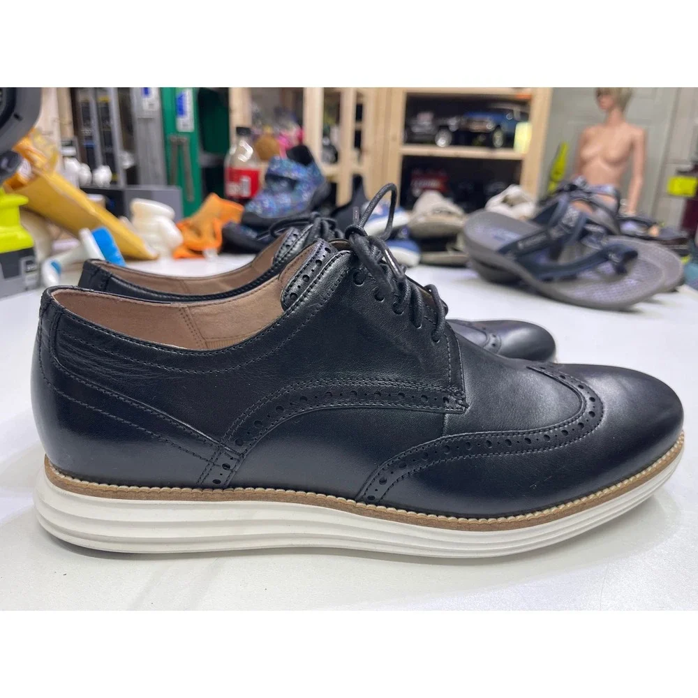 Cole Haan Grand.OS Mens Black Leather Wingtip Oxford Shoes C26469 Sz 11.5 M NEW